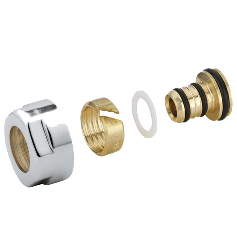 Соединитель обжим-B 16 х 2,0 - 3/4 ЕК хромированный для м/п труб