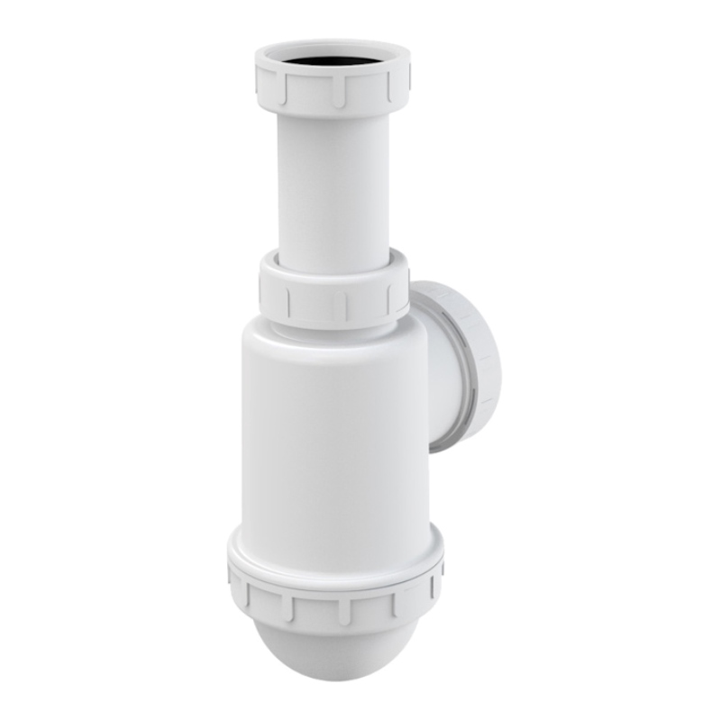 Сифон бутылочный 11/2 x 50/40 мм для раковины (пластик), под донный клапан, белый