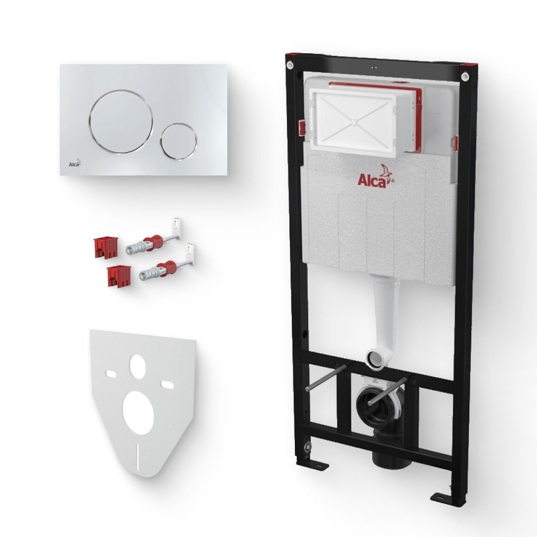 Система инсталляции AlcaPlast Sadromodul AM101/1120 с кнопкой M671 хром, с шумоизоляцией AM101/1120/M671