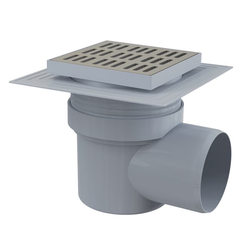 Трап 150 х 150 мм, H=173-193 мм, выпуск 110 мм, нерж.сталь