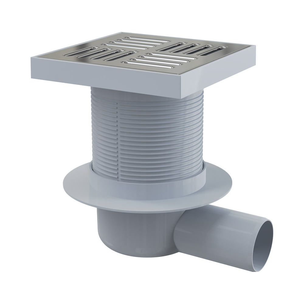 Трап 150 х 150 мм, H=101-189 мм, г/затвор, выпуск 50 мм, нерж.сталь