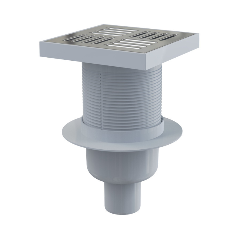 Сливной трап 150 х 150/50 мм верт. выпуск, решетка из нерж. стали, гидрозатвор