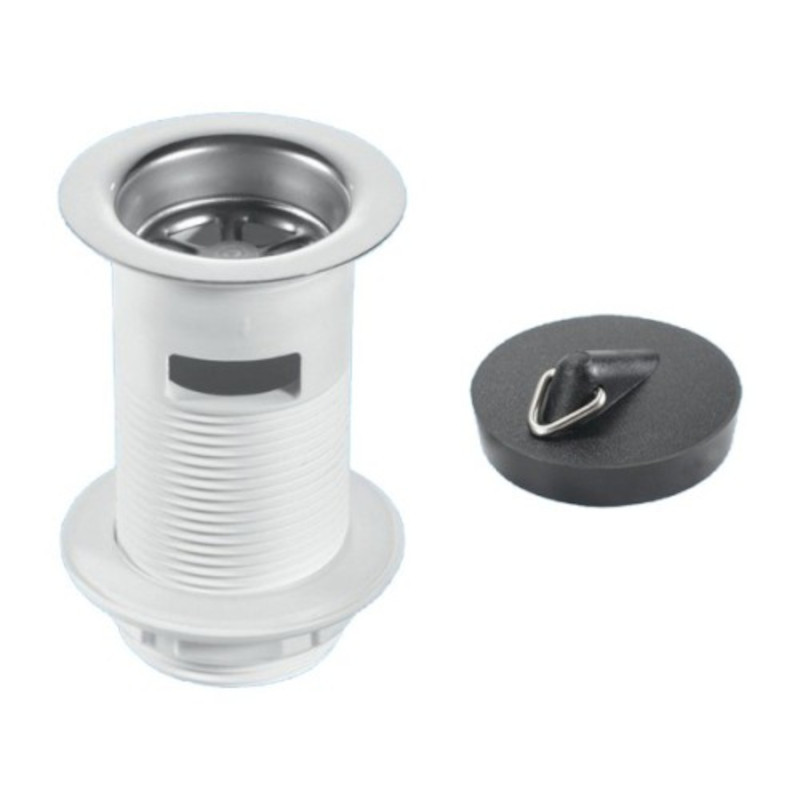 Выпуск (H90мм, D60мм нержавейка сливная решётка) с внутренним переливом, контргайкой и пробкой под ц