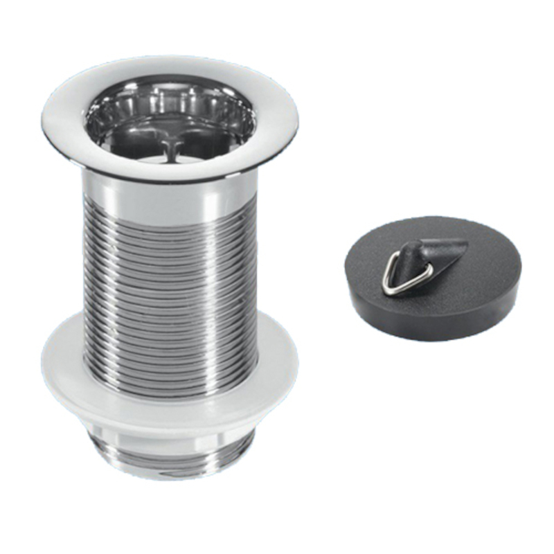 Выпуск 60 мм решетка без перелива, контргайка и пробка под цепочку, H=90 мм, выход 1 1/4, хром