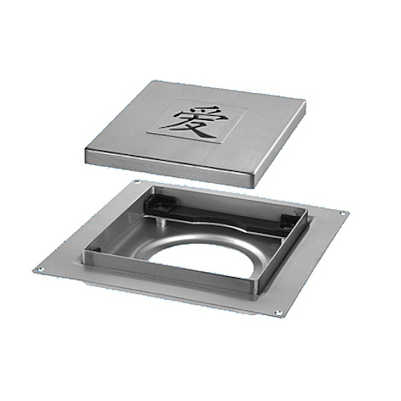 Насадка сливная (L150ммх150мм, нержавейка 304, дизайн LOVE, слив D90мм) под плитку h8-16мм в компл