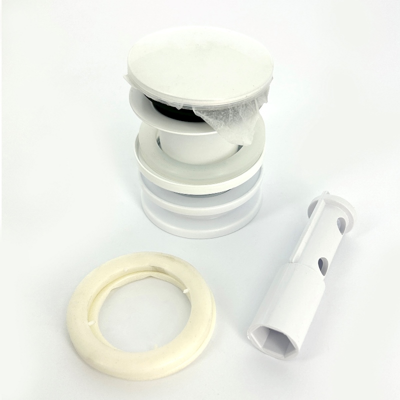 Выпуск 60 мм нерж. решетка с пробкой, выход 1 1/4, белый матовый