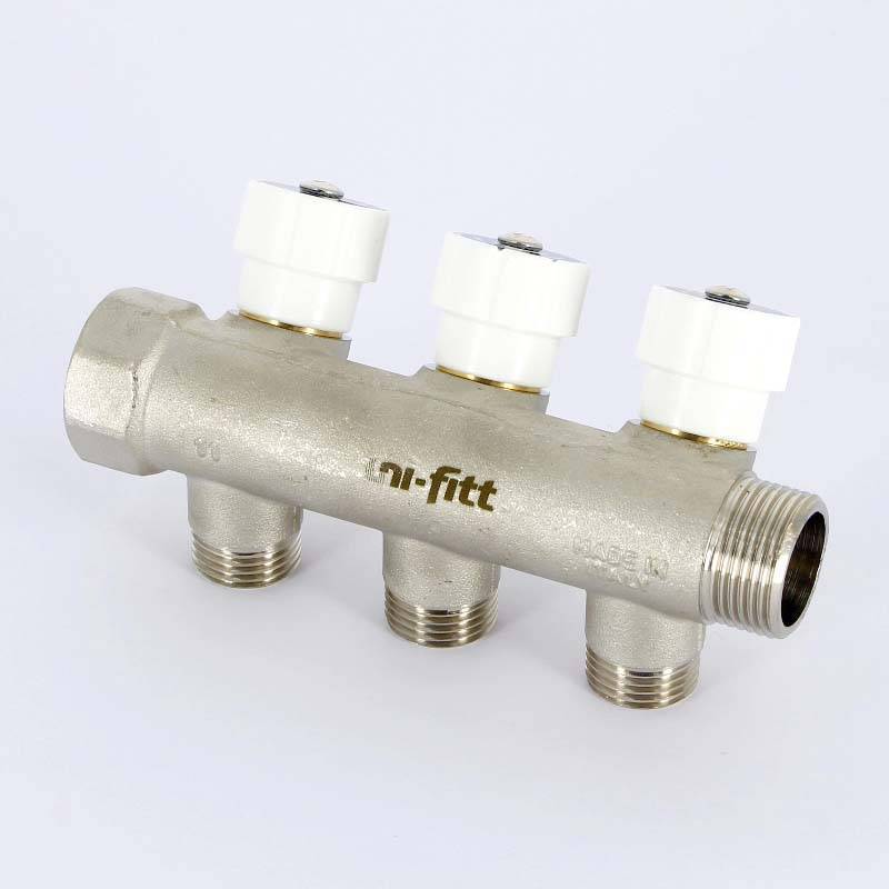 Коллектор с вентилями Uni-Fitt 3/4 3 выхода 1/2 40 мм под плоскую прокладку 401N3230