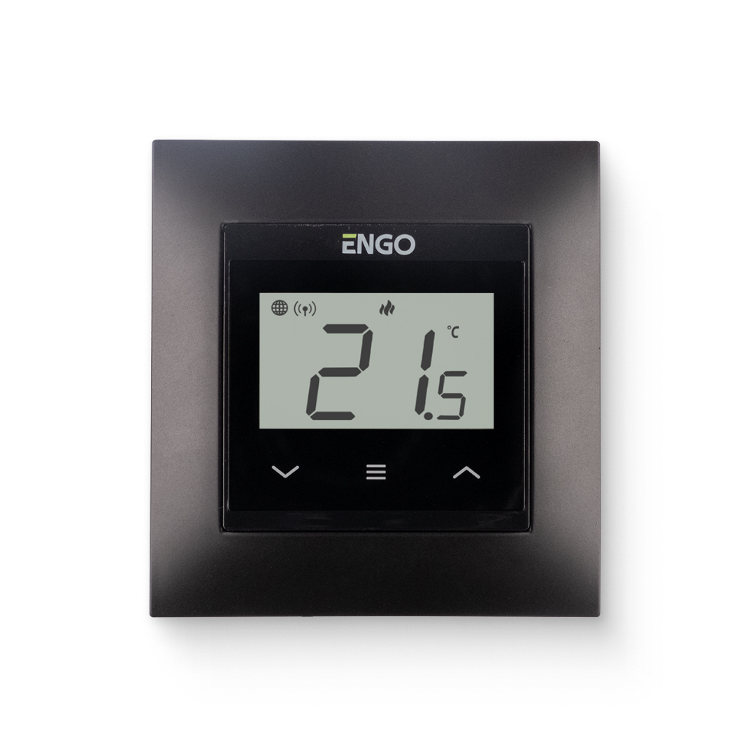 Термостат ENGO E55 комнатный встраиваемый в рамку, программ. с дисплеем, WiFi, черный