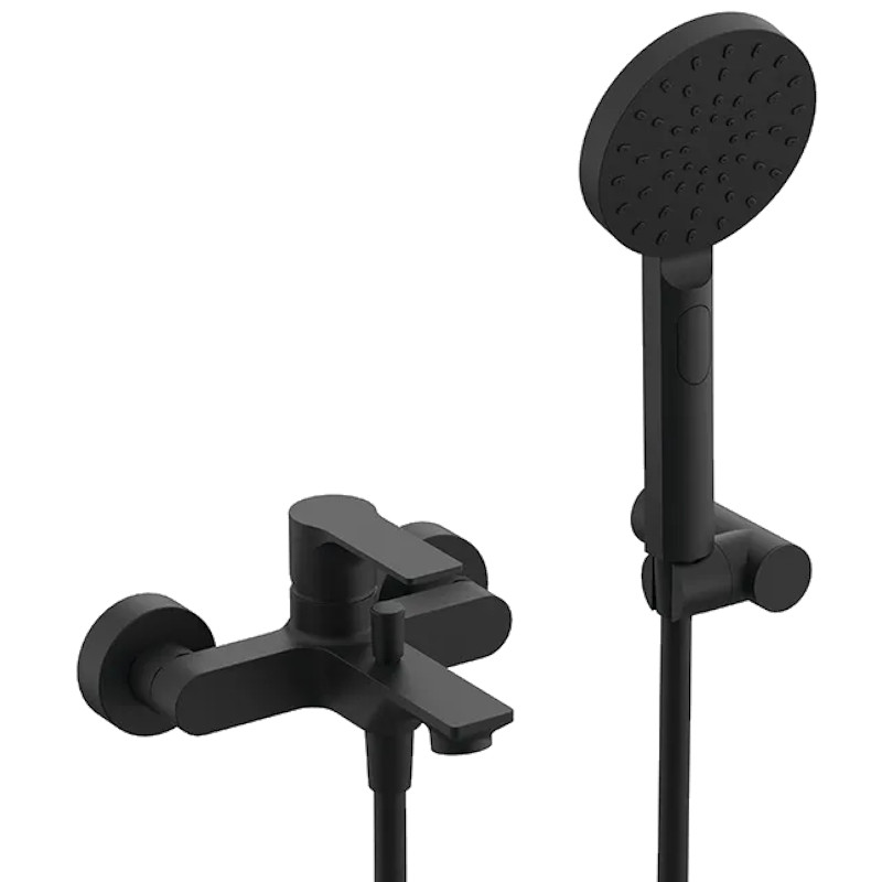 Смеситель для ванны Remer Energy с лейкой, держателем и шлангом, чёрный матовый