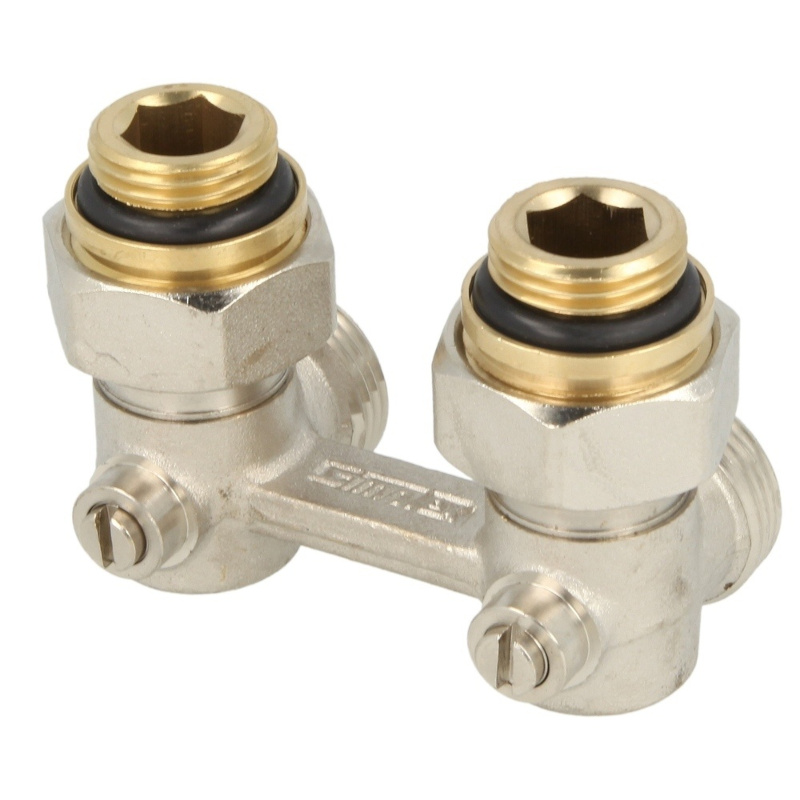 Узел угловой E1/50 НВ 3/4 х 1/2ЕК радиаторный со встроенными вентилями, с ниппелями