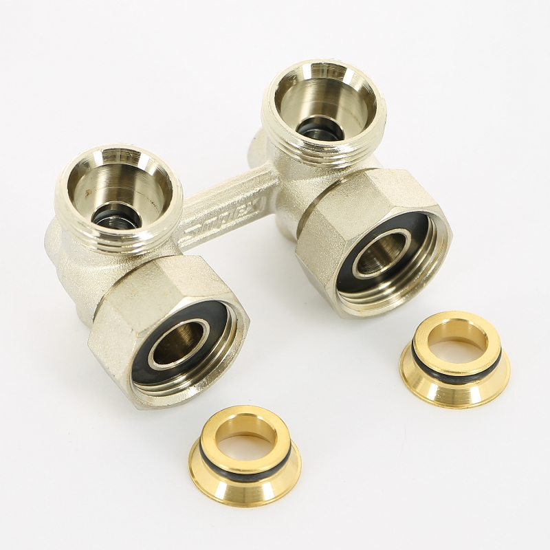 Узел угловой Standard Line E2/50 НВ 3/4ЕК х 3/4ЕК радиаторный со встроенными кранами, с адаптерами