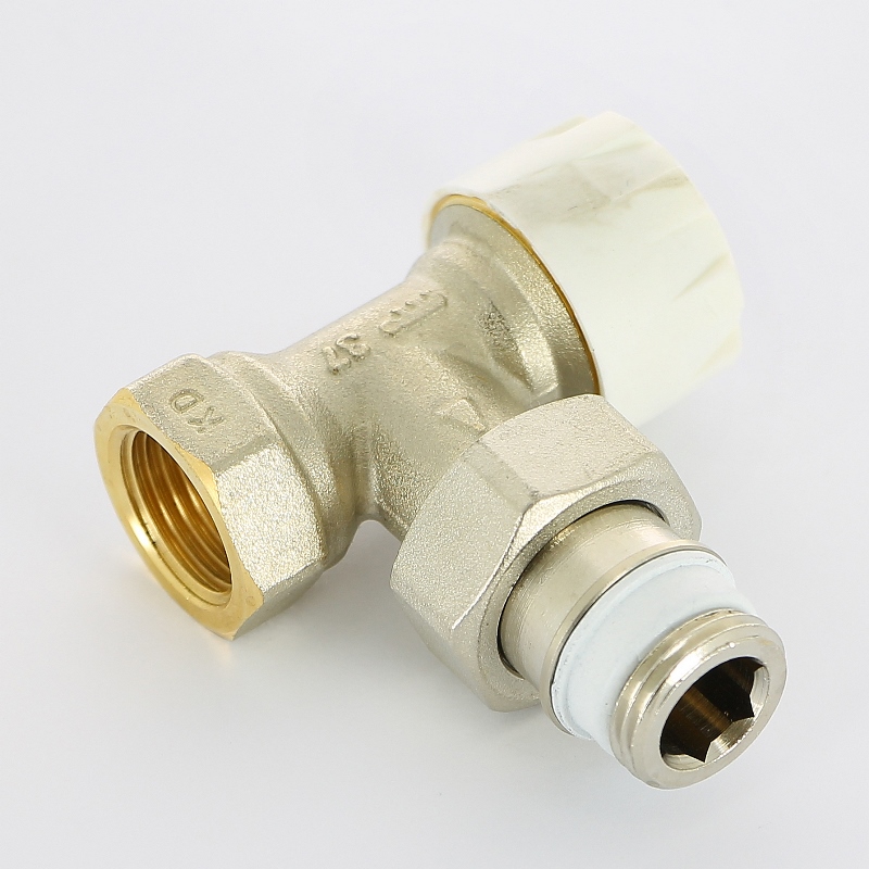 Вентиль термостатический угловой НВ 1/2 с преднастройкой, никель, с разъем. соединением