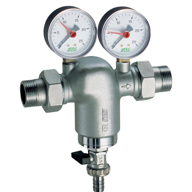 Фильтр промывной НН 1/2 со сливным шаровым краном и 2 манометрами, 100 мкм, хром