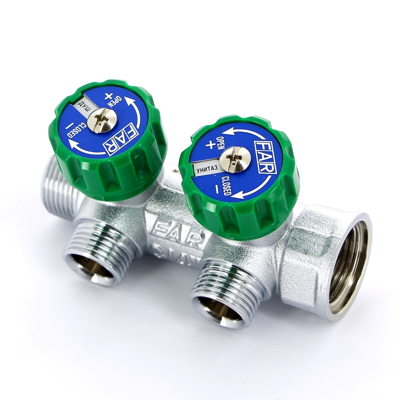 Регулирующий коллектор 3/4 (ВР-НР) с 2 отв. 1/2 НР (межосев. 45 мм)