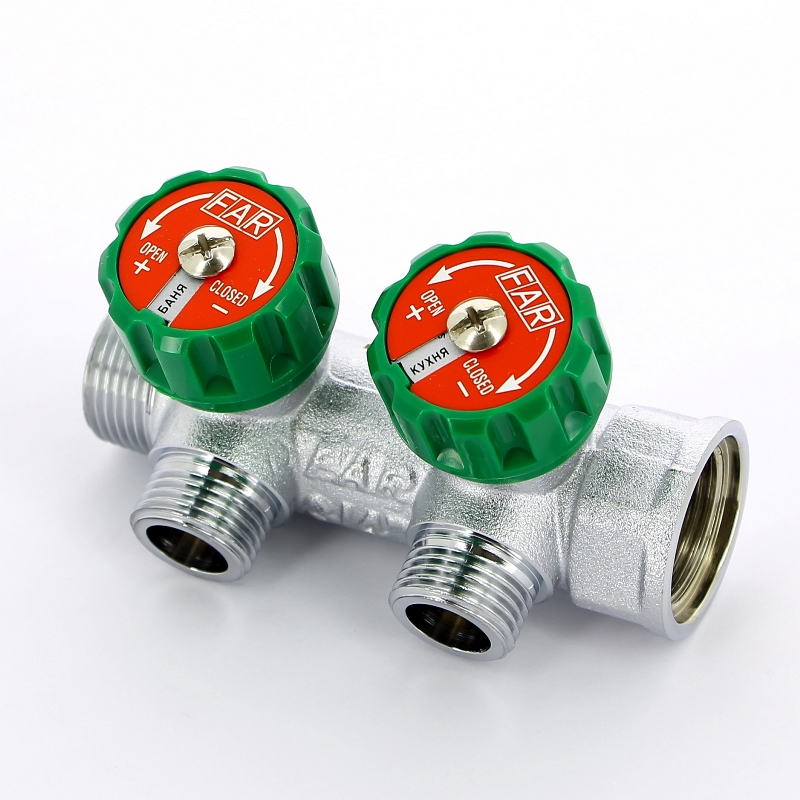 Регулирующий коллектор 3/4 (ВР-НР) с 2 отв. 1/2 НР (межосев. 45 мм), плск.упл.