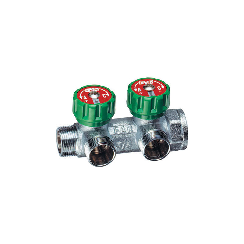 Коллектор НВ 3/4 2 х М24х19 Н 45 мм с выходами под 90', с вентилями, хром