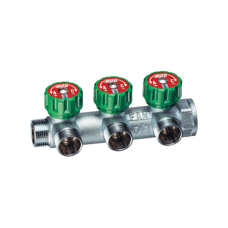 Коллектор НВ 1 3 х М24х19 Н 45 мм с выходами под 90', с вентилями, хром