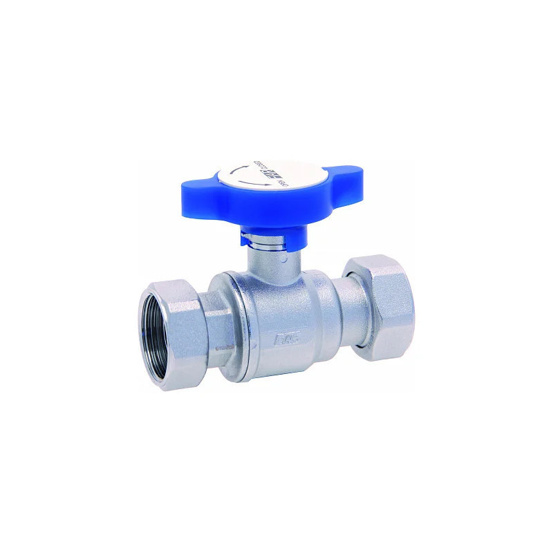 Кран шар.. 1х1. хром.. с 2 накид.гайками.. синяя ручка