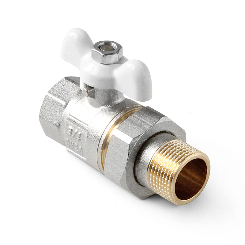 Кран шаровой полнопроходной Uni-Fitt со сгоном 3/4 НР-ВР ручка бабочка белая 506426
