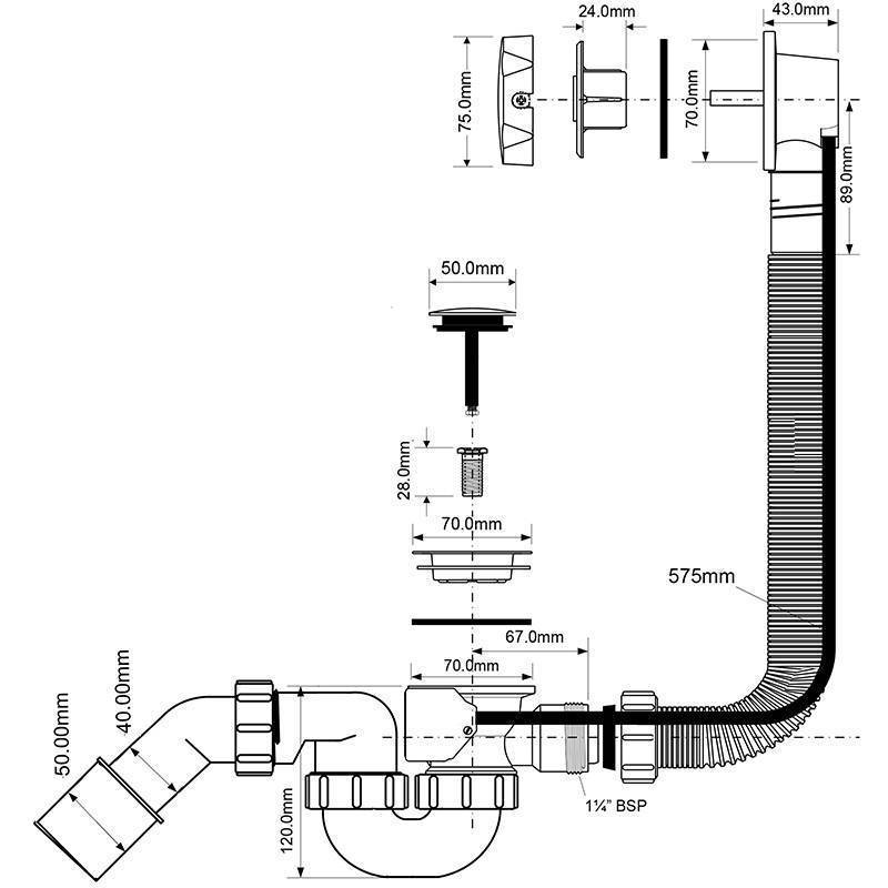 Слив-перелив для ванны Geberit d52 с поворотным механизмом и декоративным комплектом хром 150.520.21.1