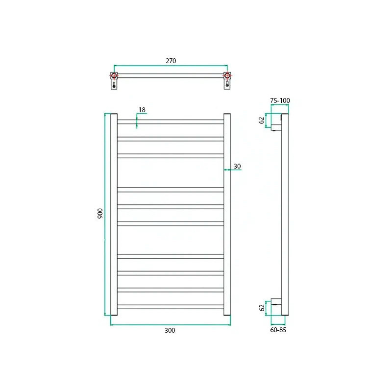 Полотенцесушитель Grota VENTO 300х900NP EL, электрический, без тэна, хром