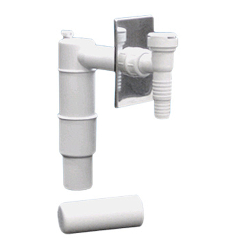 Сифон трубный S-образный с вент. клапаном для слива быт. техники и метал. накладкой, выход 40/50 мм