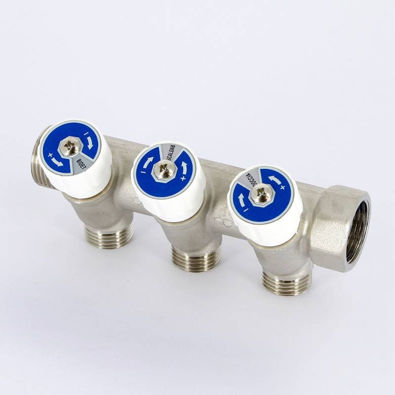 Коллектор с вентилями Uni-Fitt 3/4 3 выхода 1/2 40 мм под плоскую прокладку 401N3230