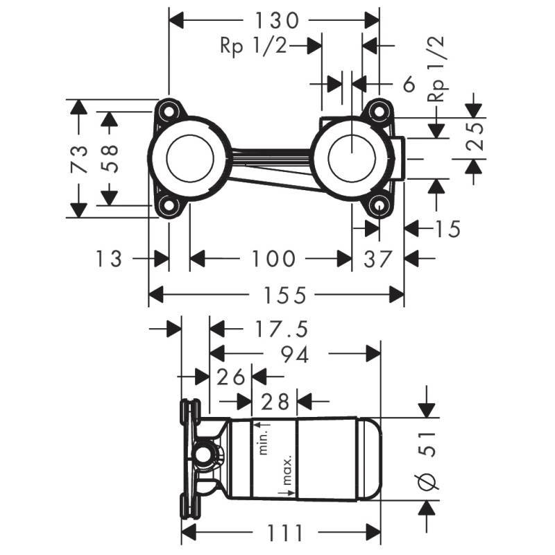 Скрытая часть для настенного смесителя для раковины Hansgrohe 13622180