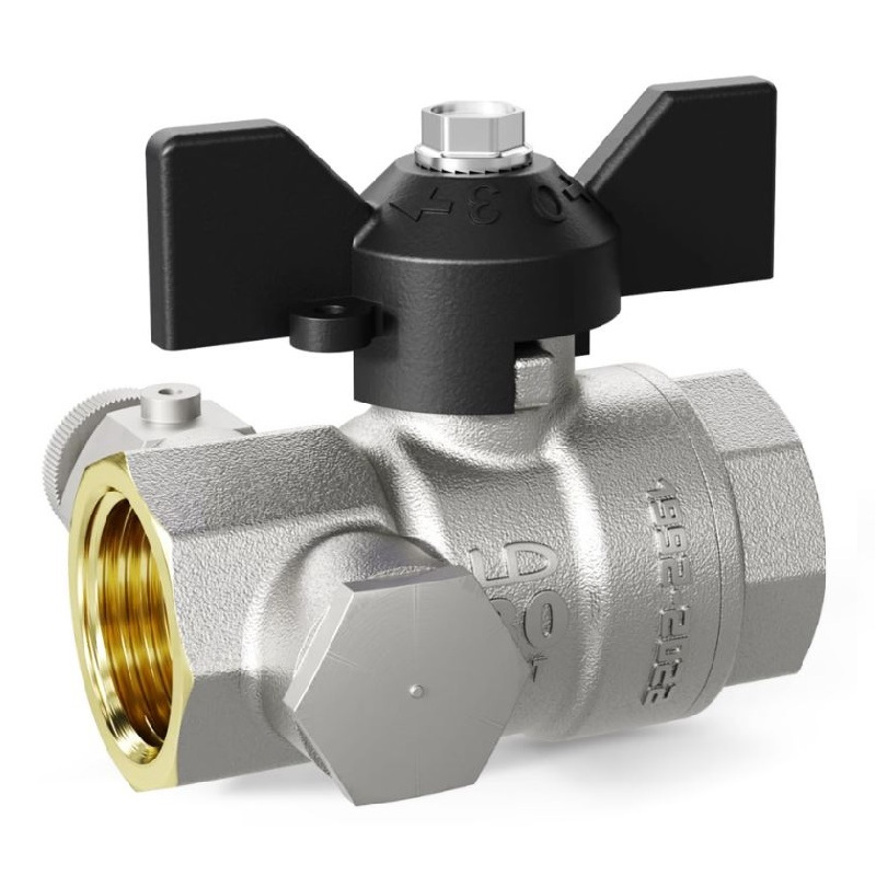 Кран шаровой Pride ВВ 1/2 44.15.В-В.С.Б М20 с дренажем и воздухоотводчиком трехходовой латунь бабочк