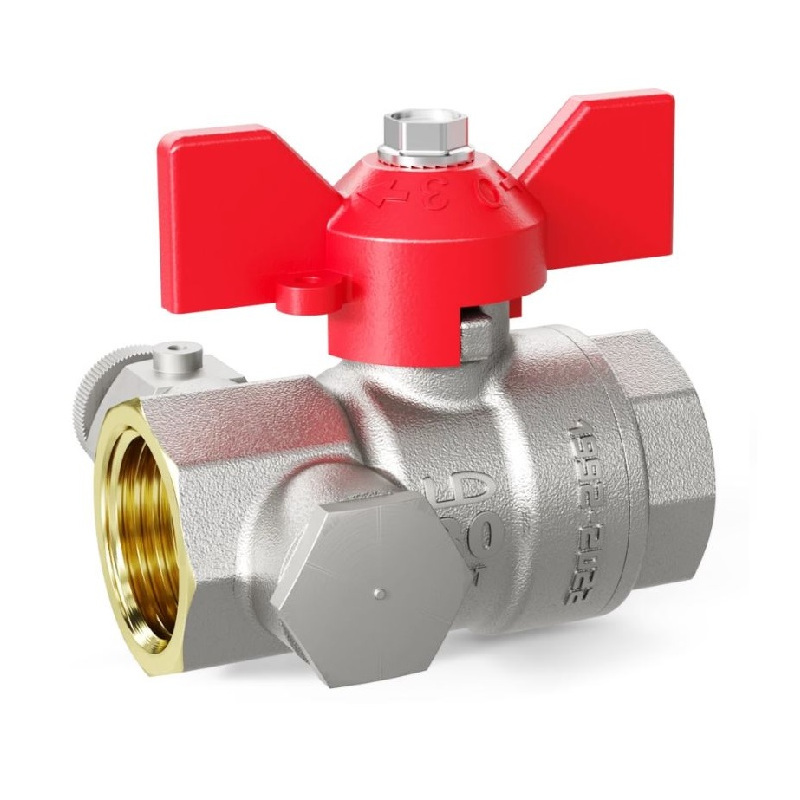 Кран шаровой Pride ВВ 1/2 44.15.В-В.С.Б с дренажем и воздухоотводчиком трехходовой латунь бабочка кр