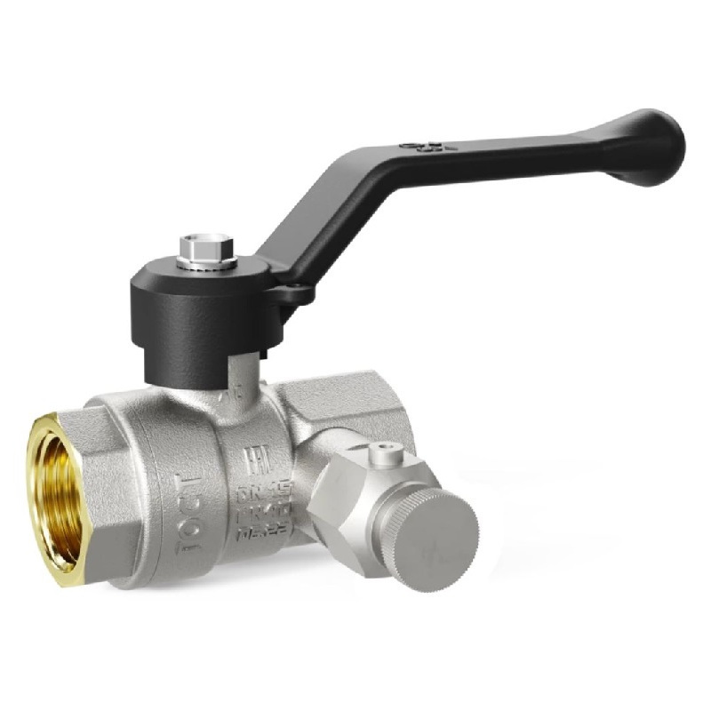 Кран шаровой Pride ВВ 1/2 44.15.В-В.С.Р М20 с дренажем и воздухоотводчиком трехходовой латунь рычаг