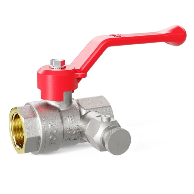 Кран шаровой Pride ВВ 1/2 44.15.В-В.С.Р с дренажем и воздухоотводчиком трехходовой латунь рычаг крас