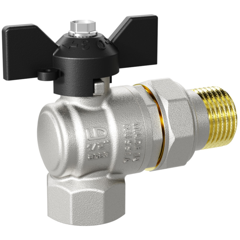 Кран НВ 1/2 угловой с разъемным соединением Pride, стандартный проход, бабочка