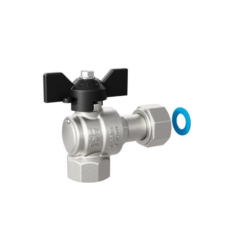 Кран шаровой угловой Pride В 1/2 накидная гайка 47.15.В-НкГк.У.Б с накидной гайкой латунь бабочка