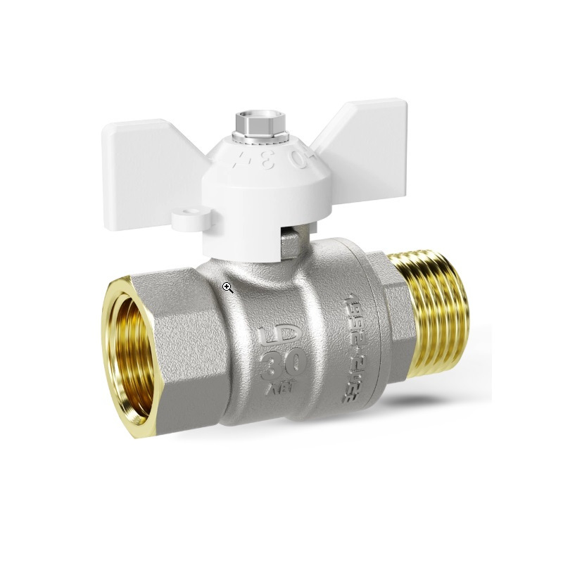 Кран шаровой Pride НВ 1.0 47.25.В-Н.Б латунь бабочка белая