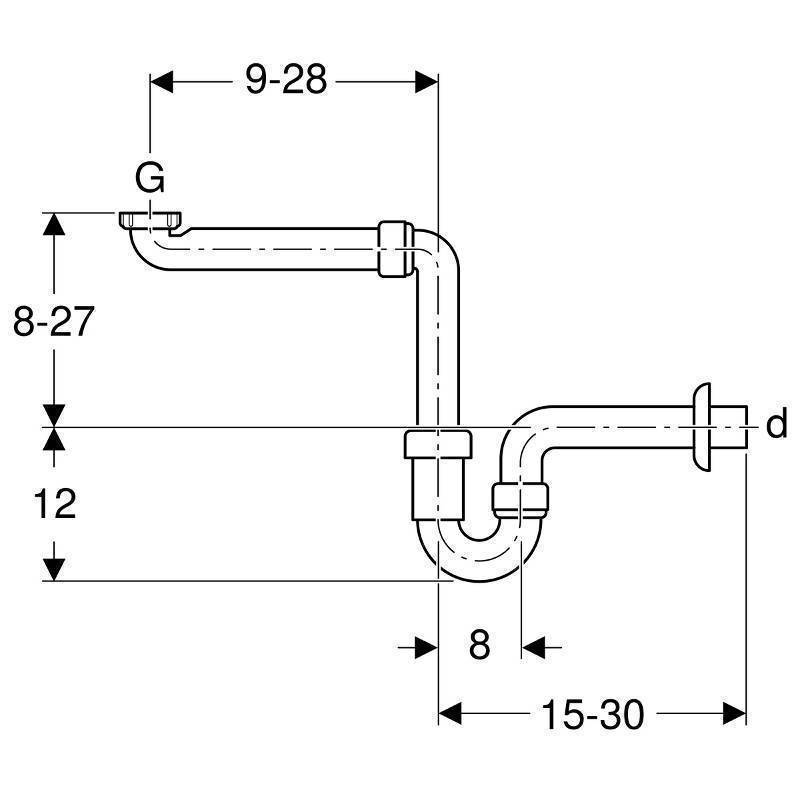 Сифон трубный Geberit для умывальника 1 1/2 x 1 1/4 x 40 мм горизонтальный выпуск белый 151.107.11.1