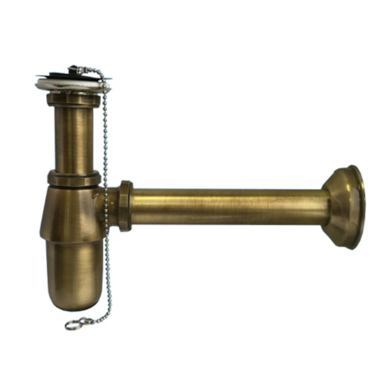 Сифон бутылочный латунный с выпуском (1 1/4х32мм, D60мм сливная решётка), низкой колбой, пробкой, ц