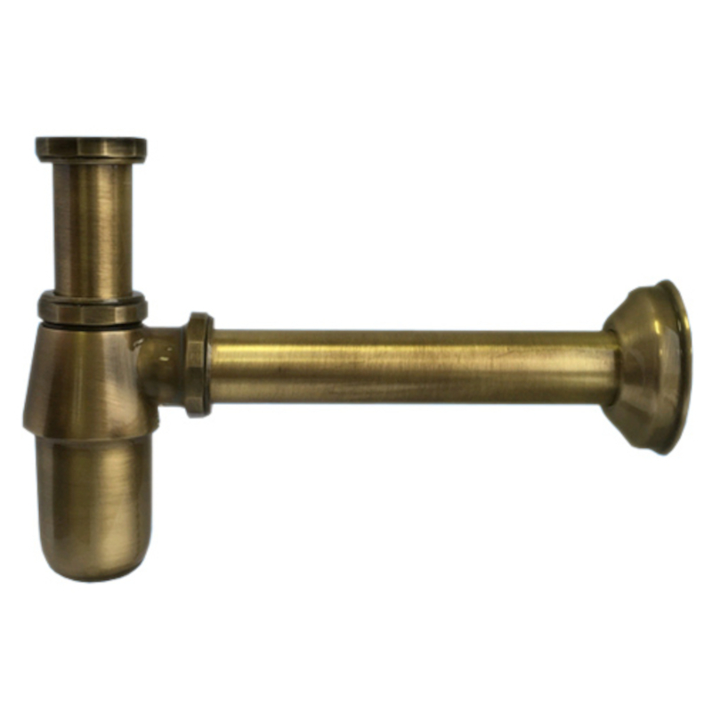 Сифон бутылочный латунный без выпуска (1 1/4х32мм) с низкой колбой, отводной трубой (L180мм, D32мм)