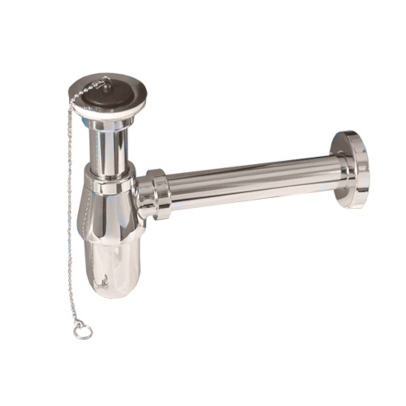 Сифон бутылочный латунный с выпуском (1 1/4х32мм, D60мм сливная решётка), высокой колбой, пробкой,