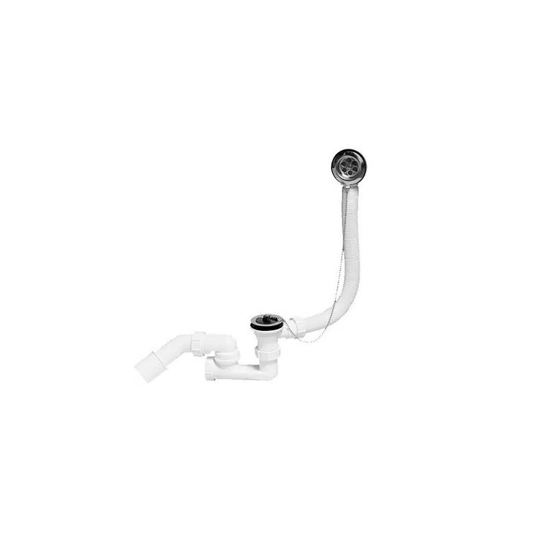 Сифон неразборный для ванн/поддонов с выпуском, ревизией и переливом ( 1 1/2х40мм, L505ммхD34мм, D7