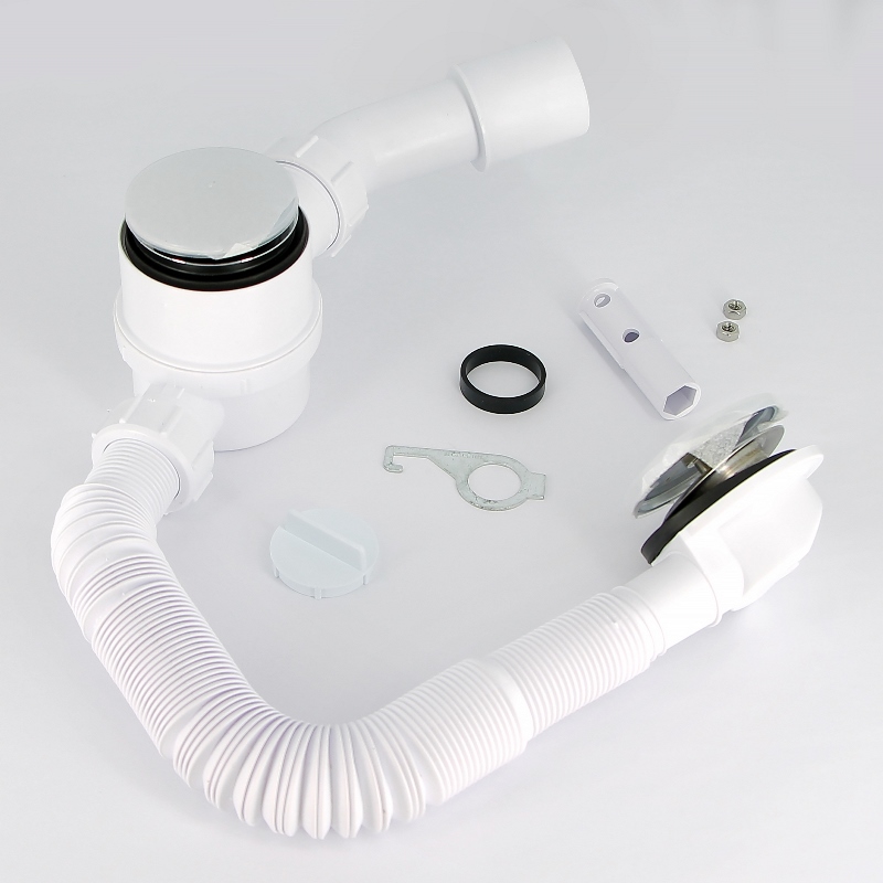 Слив-перелив L=330-700 х 34 мм с раздв. перел., 70 мм слив, пробка-кнопка, выход 40/50 мм, хром