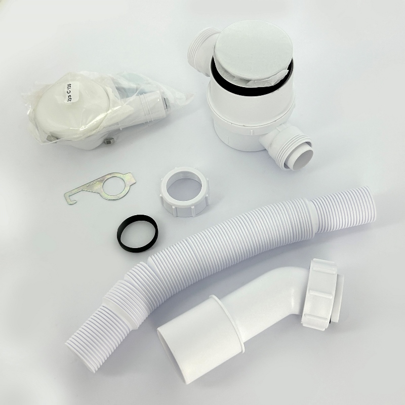 Слив-перелив L=330-700 х 34 мм с раздв. перел., 70 мм слив, пробка, выход 40/50 мм, белый