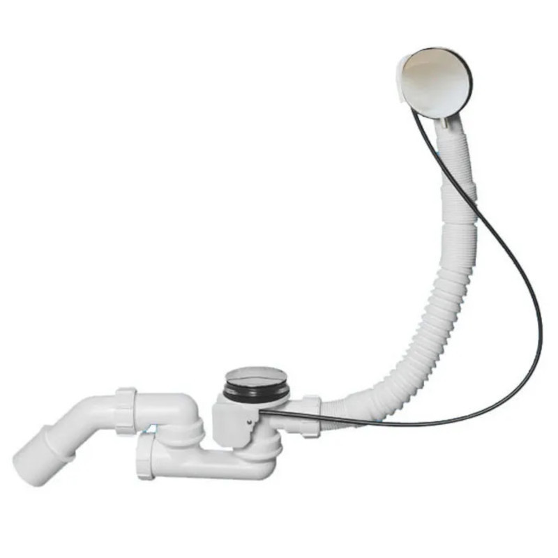 Сифон для ванн/поддонов с выпуском и переливом (L380-700ммхD34мм поворотное управление, D70мм нержав