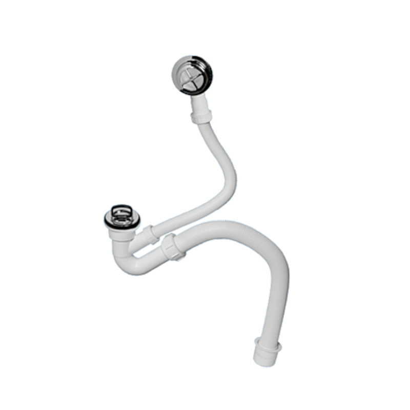 Сифон для ванн/поддонов с выпуском и переливом (L500ммхD25мм, D63мм пластик сливная решётка, пробка,