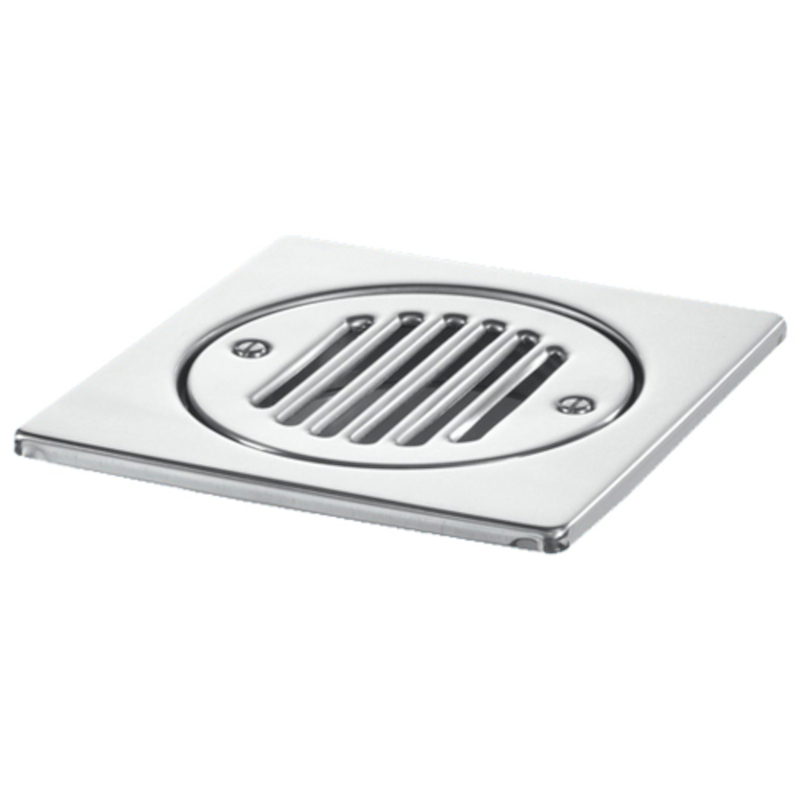 Насадка сливная (L150ммх150мм, полированная нержавейка) усиленная с привинченной решёткой; цвет-хром