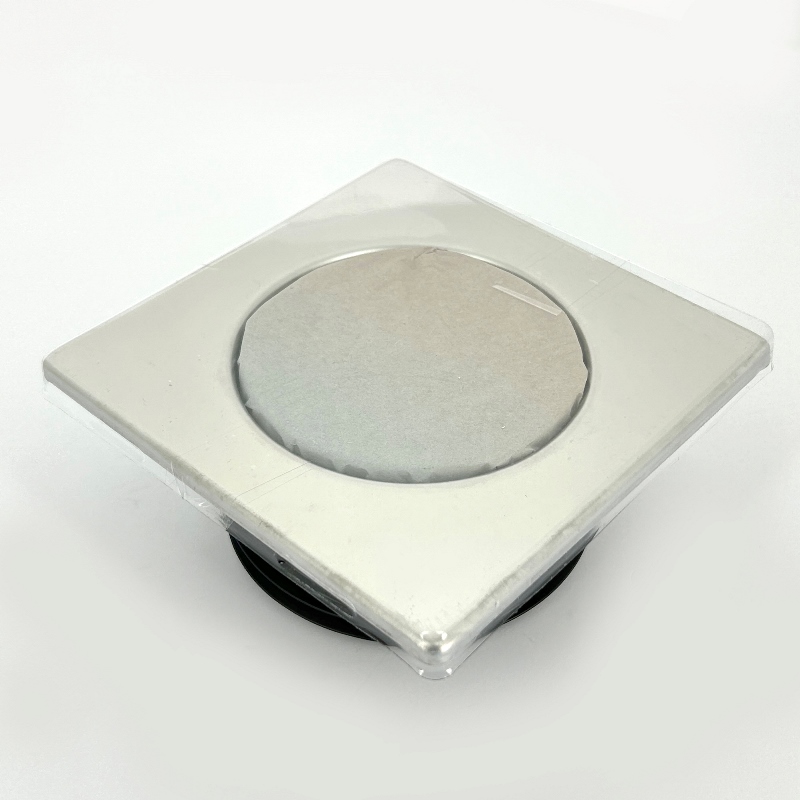 Решетка 150 х 150 мм с фильтр. сеткой, обр. клапаном и сухим затвором, выход 110 мм, нерж.сталь