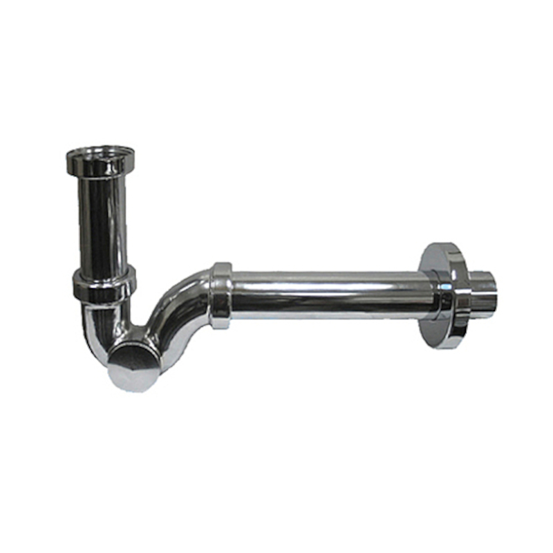 Сифон трубный P-образный латунный без выпуска (1 1/4х32мм) с ревизией, отводной трубой (L200мм, D32