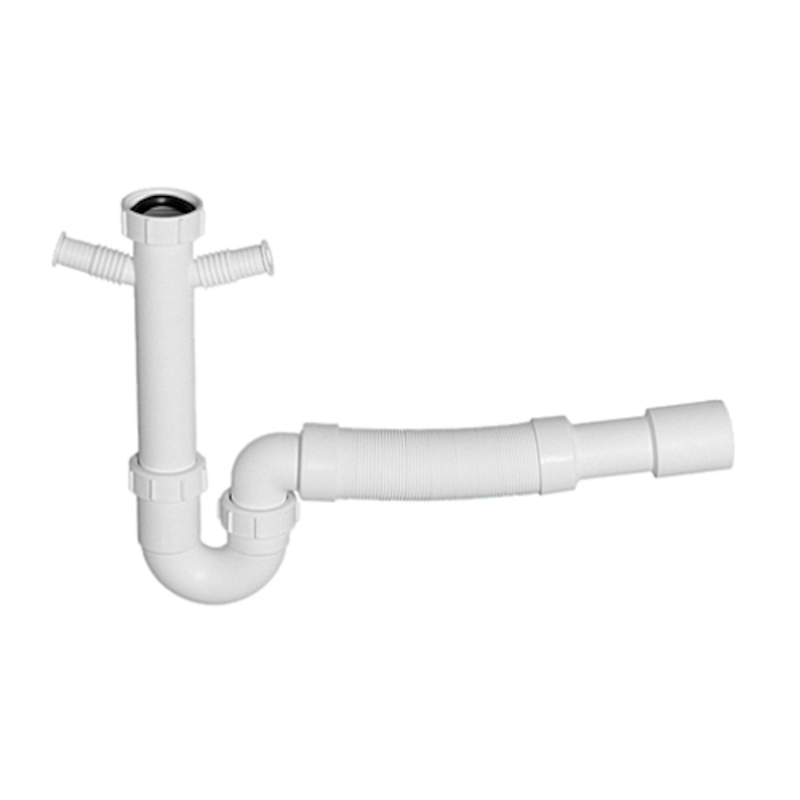 Сифон трубный S-образный 1 1/2 х 40 мм без вып., 2 адапт. для слива быт.тех., выход 40/50 мм