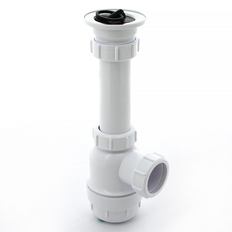 Сифон бутылочный 1 1/2 х 40 мм с вып. 70 мм нерж. решетка, пробкой, выход 40 мм компрес.