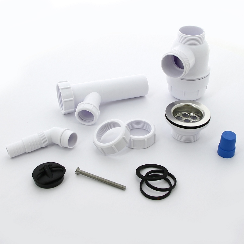 Сифон бутылочный 1 1/2 х 40 мм с вып. 70 мм нерж., пробкой, адапт. д/сл, выход 40 мм компрес.